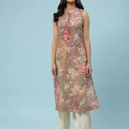 aarke Ritu Kumar Brown Cotton Floral Print Kurta-picture-18