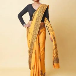 Unnati Silks Yellow Cotton Printed Saree With Unstitched Blouse-picture-48