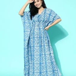 Libas Blue Cotton Printed Kaftan-image-44