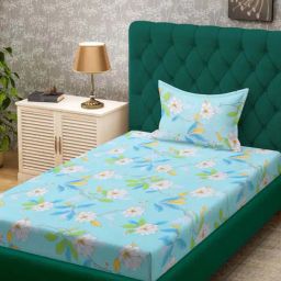 Klotthe Blue Cotton Blend 300 TC Single Bedsheet With 1 Pillow Cover-image-29