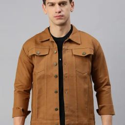 VOXATI Dark Beige Regular Fit Shirt Collar Denim Jacket-image-94