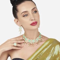 Zaveri Pearls Multicolor Stones Beads Kundan Choker Necklace Earring & Ring Set-ZPFK16120-image-4