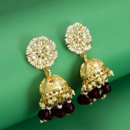 aadita Gold-Plated Kundan Studed & Perals Beaded Dome Shaped Jhumkas-58