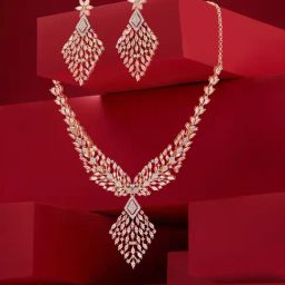 Zaveri Pearls Rose Gold Sparkling Cubic Zirconia Contemporary Necklace & Earring Set-39