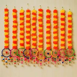 eCraftIndia Artificial Marigold Flowers Hangings with Bangles Ringing Bells (Pack of 10)-image-22