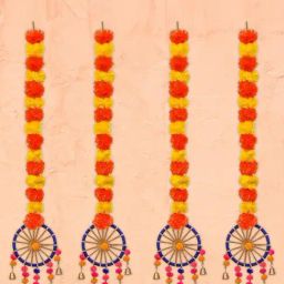 eCraftIndia Artificial Marigold Flowers Hangings with Bangles Ringing Bells (Pack of 4)-14