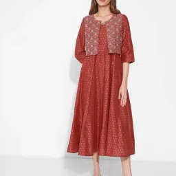 Rangmanch By Pantaloons Burnt Sienna Regular Fit Embroidered Dress-picture-15