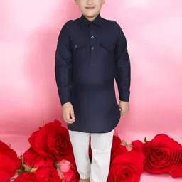 Qtsy Boys Shirt Collar Pure Cotton Pathani Kurta With Pyjamas-22