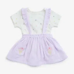 HOP Baby by Westside Lilac Printed Cotton Pinafore with Top Set-image-76