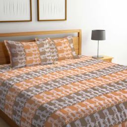 Klotthe Woven Multicolor 350 TC Cotton Double Bed Cover With 2 Pillow Covers-31