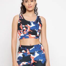 Clovia Blue Printed Sports Bra With Removable Cups-image-71