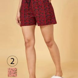 YU by Pantaloons Red & Peach Cotton Printed Shorts - Pack Of 2-picture-1