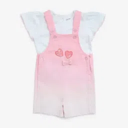 HOP Baby by Westside Pink Ombre-Finish Cotton Dungaree with Top Set-image-31