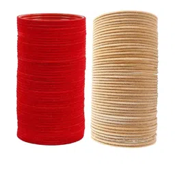 Guddan Set of 96 Red & Golden Metal Velvet Bangles-image-32