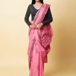 Unnati Silks Pink Cotton Printed Saree With Unstitched Blouse-image-61