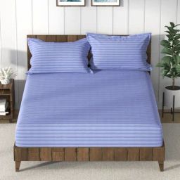 Nautica Bristol Stripes Blue 150 TC King Bedsheet with 2 Pillow Covers-image-30