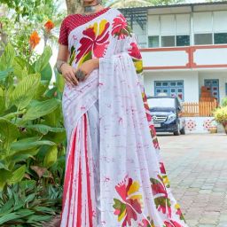 Saree Mall White Printed Sarees With Unstitched Blouse-image-38