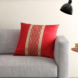 ANS Red Single Brocade 16'' x 16'' Square Cushion Cover-42