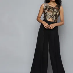 SASSAFRAS Green & Black Floral Printed Flared Jumpsuit-picture-51