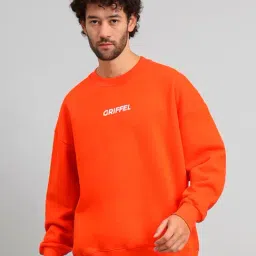 GRIFFEL Orange Loose Fit Logo Print Oversized Sweatshirt-image-31