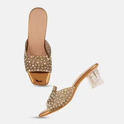 Rubeezz Embellished Square Toe Block Sandals image 2
