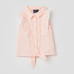 Juniors by Lifestyle Girls Vertical Stripes Ruffles Cotton Shirt Style Tops-picture-2