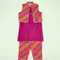 Akkriti by Pantaloons Kids Fuchsia Pink & Yellow Cotton Printed Kurta Set-picture-6