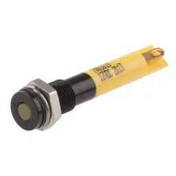 RS PRO Yellow Panel Mount Indicator 12V DC, Mounting Hole Size 6 mm, Termination Type Solder Tab, IP Rating IP67, Model No 7001619-29