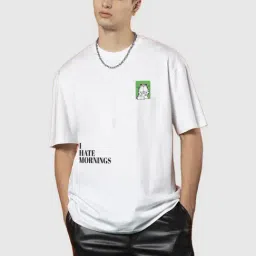 Bewakoof White Loose Fit Graphic Print Oversized Crew T-Shirt-picture-39