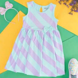 Pantaloons Junior Lavender & Blue Cotton Striped Dress-image-64