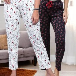 Kryptic Off White & Navy Cotton Relaxed Fit Printed Lounge Pants - Pack of 2-image-99