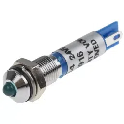 RS PRO Blue Panel Mount Indicator 24V DC, Mounting Hole Size 6 mm, Termination Type Solder Tab, Model No 209844-10