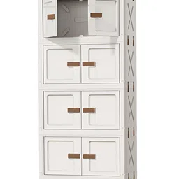 HOUSE OF QUIRK Cream-Coloured & Brown 4 Layer Foldable Multi-Utility Organiser With 2 Door image 3