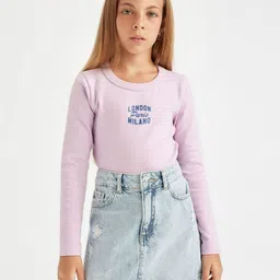 DeFacto Girls Typography Printed Round Neck Cotton T-shirt-picture-58