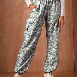 Roadster Women Abstract Printed High-Rise Baggy-Fit Trousers-2