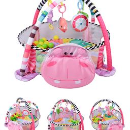 Baby Moo Hippo Infant Play Mat Activity Gym With Hanging Toys And Balls - Pink-18