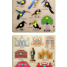 Enorme Mini Wooden Monuments and Birds Puzzle with Knobs Multicolour - 16 Pieces-18