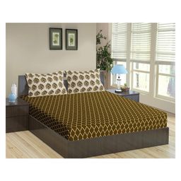 Trance Home Linen Pure Cotton King Size Fitted Bedsheet with Pillow Covers - Forest Green-image-87