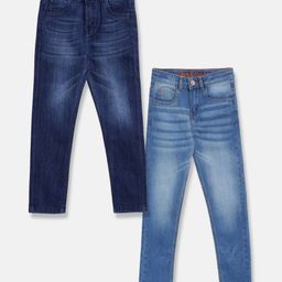 Tales & Stories Pack Of 2 Button Down Solid Jeans - Dark Blue & Light Blue-image-69