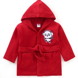 Babyhug Terry Full Sleeves Hooded Bath Robe With Panda Patch- Red-image-54