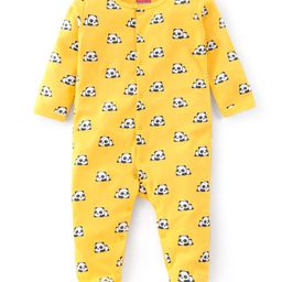 Babyhug Cotton Knit Full Sleeves Footed Sleepsuit with Panda Print - Yellow-image-22