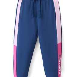 Babyhug Cotton Looper Knit Full Length Lounge Pant Text Printed - Blue-image-24