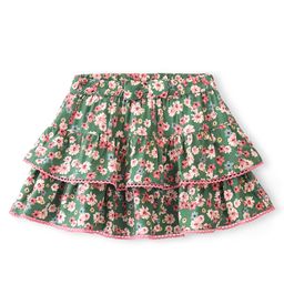 Babyhug Rayon Woven Mid Thigh Length Floral Printed Layered Skirt - Green-picture-23