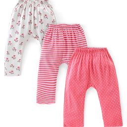 Babyhug Cotton Interlock Knit Full Length Diaper Pants Stripes & Floral Print Pack of 3 - Pink & Grey-picture-25