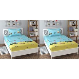RRC Super Soft Brushed Microfiber Cotton Cartoon Printed Single Bedsheet With 1 Pillow Cover Yellow-image-35