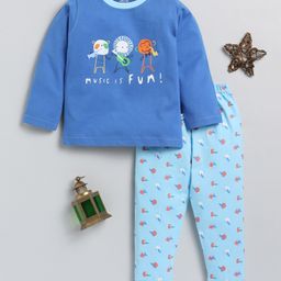 TOONYPORT Full Sleeves Music Is Fun Text Printed Tee With Joggers Set - Blue-image-99