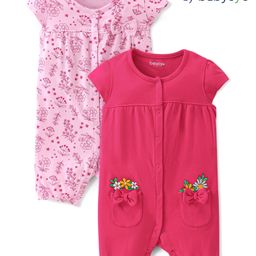 Babyoye Eco Conscious 100% Cotton with Eco Jiva Finish Half Sleeves Romper Floral Printed Pack of 2 - Pink & Red-13