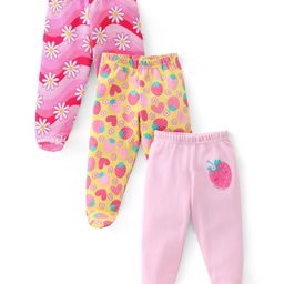 Babyhug 100% Cotton Knit Footed Bootie Leggings Floral & Fruit Print Pack of 3- Multicolour-image-90