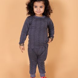MoMaa Full Sleeves Ribbed Coordinating Fleece Thermal Set - Charcoal-image-43