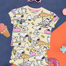Pantaloons Junior Cotton Knit Peanuts Featuring Snoopy Printed Nightsuit - Yellow-image-49